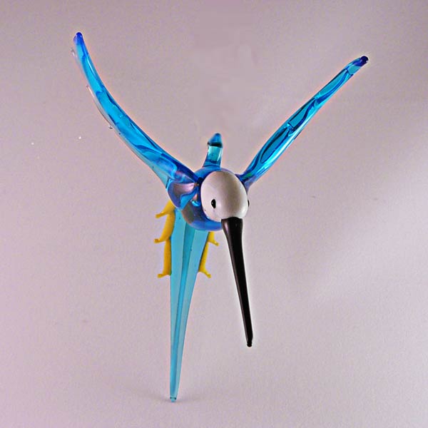 Vogel Kolibri aus massiven Glas Türkis-06cm