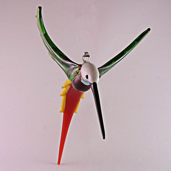 Vogel Kolibri aus massiven Glas Rot / grün-06cm