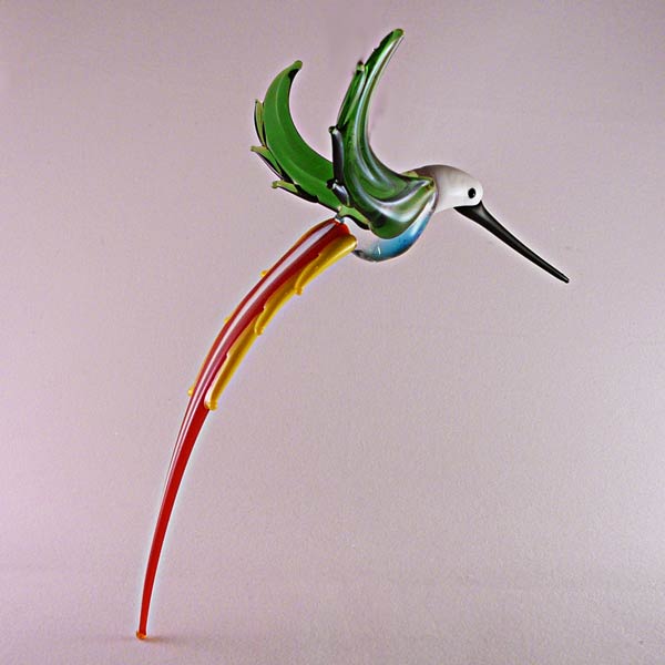 Vogel Kolibri aus massiven Glas Rot / grün-09cm